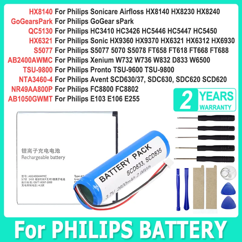 

XDOU Battery For Philips Sonicare Sonic Airfloss Xenium GoGear sPark HC3410 HX9360 S5077 TSU-9600 SDC630 W732 HX8140 FC8800 E103