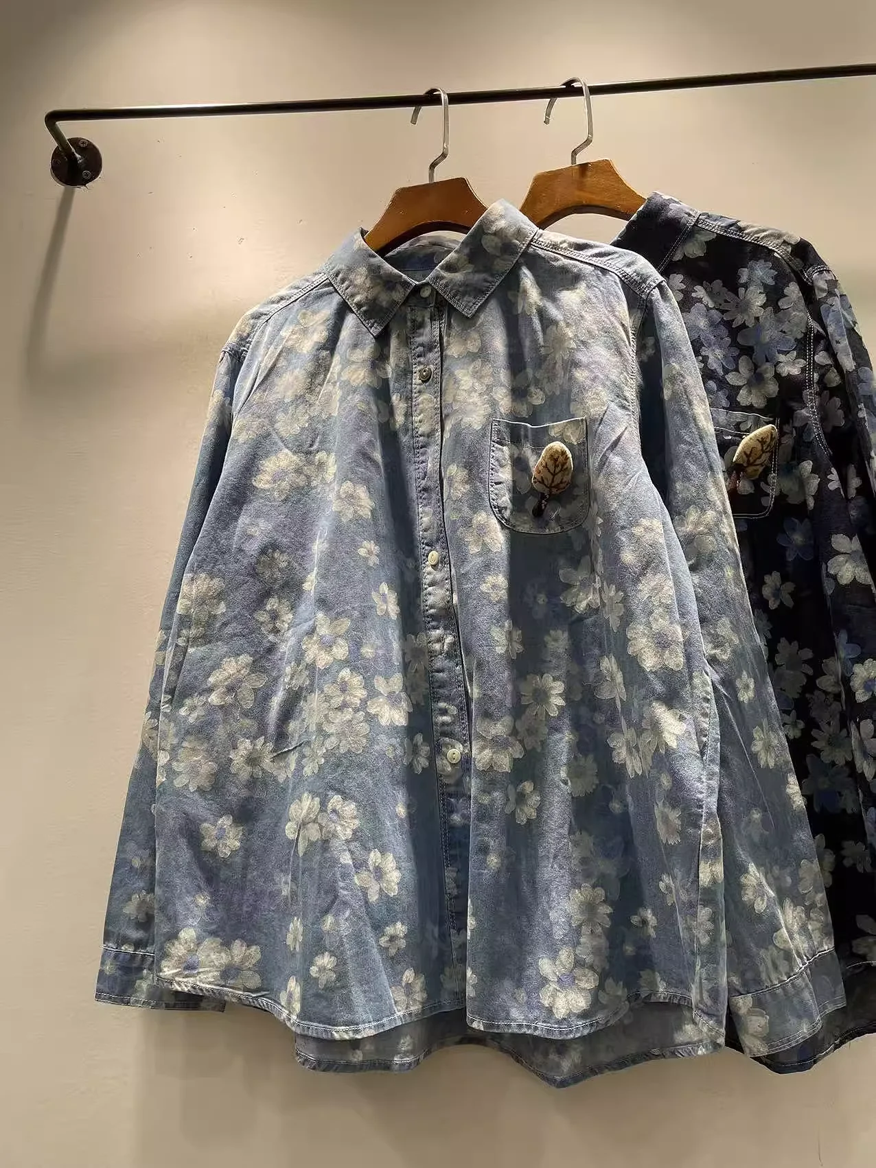 

2026 Boho clothing women Japan style vintage floral denim shirts pure cotton soft women's denim shirts bohemian blouses