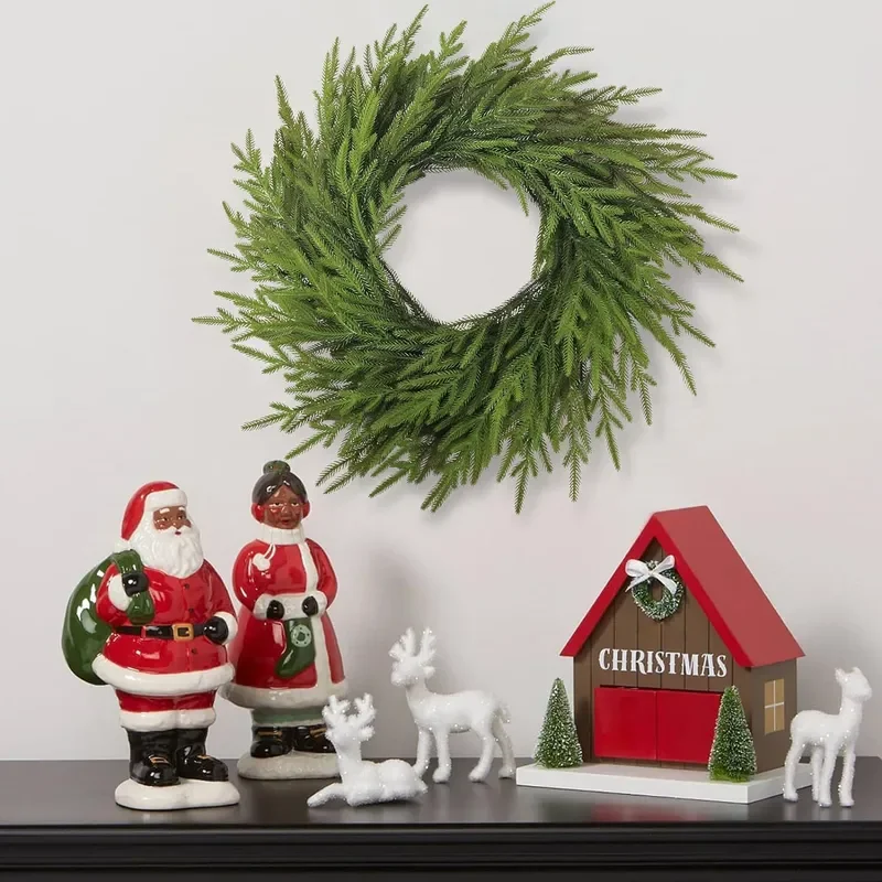 Artificial Norfolk Pine Wreath Green Christmas Decoration for Front Door Wall Hanging Home Holiday