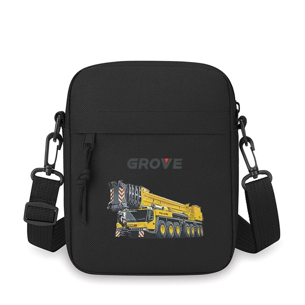 

Heavy machinery yellow crane black background Men Crossbody Bag Single Shoulder Women Cartoon Anime Film Printing Design Unisex