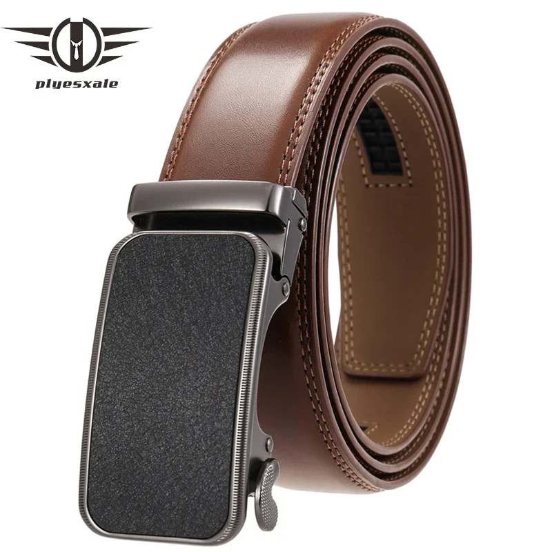 

Fashion Matte Automatic Buckle Belts For Men Classic Trouser Strap Male Cowhide Genuine Leather Belts Black Dark Brown B733