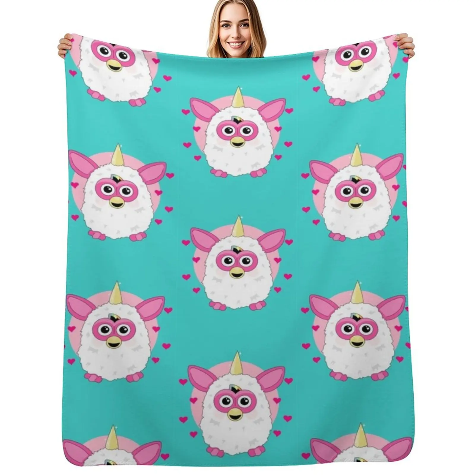 90s Furby Unicorn Throw Blanket Thin Soft Blanket for Summer Night Sleeping