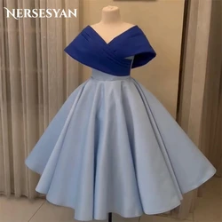 Nersesyan Fashion Off Shoulder Party Gown Sexy Satin Pleated Formal Evening Dresses Short A Line Draped Vestidos De Fiesta 2023