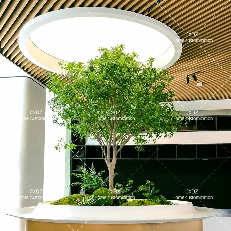 High End Faux Driftwood Tree Artificial Green Plant Indoor Floor to Ceiling Decoration for Living Room Window Landscaping