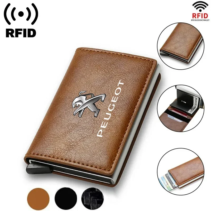 Carbon Fiber Leather Rfid Card Holder Pocket Men Wallets Money Bag For Peugeot GT 206 307 3007 308 3008 207 208 407 508 2008 205