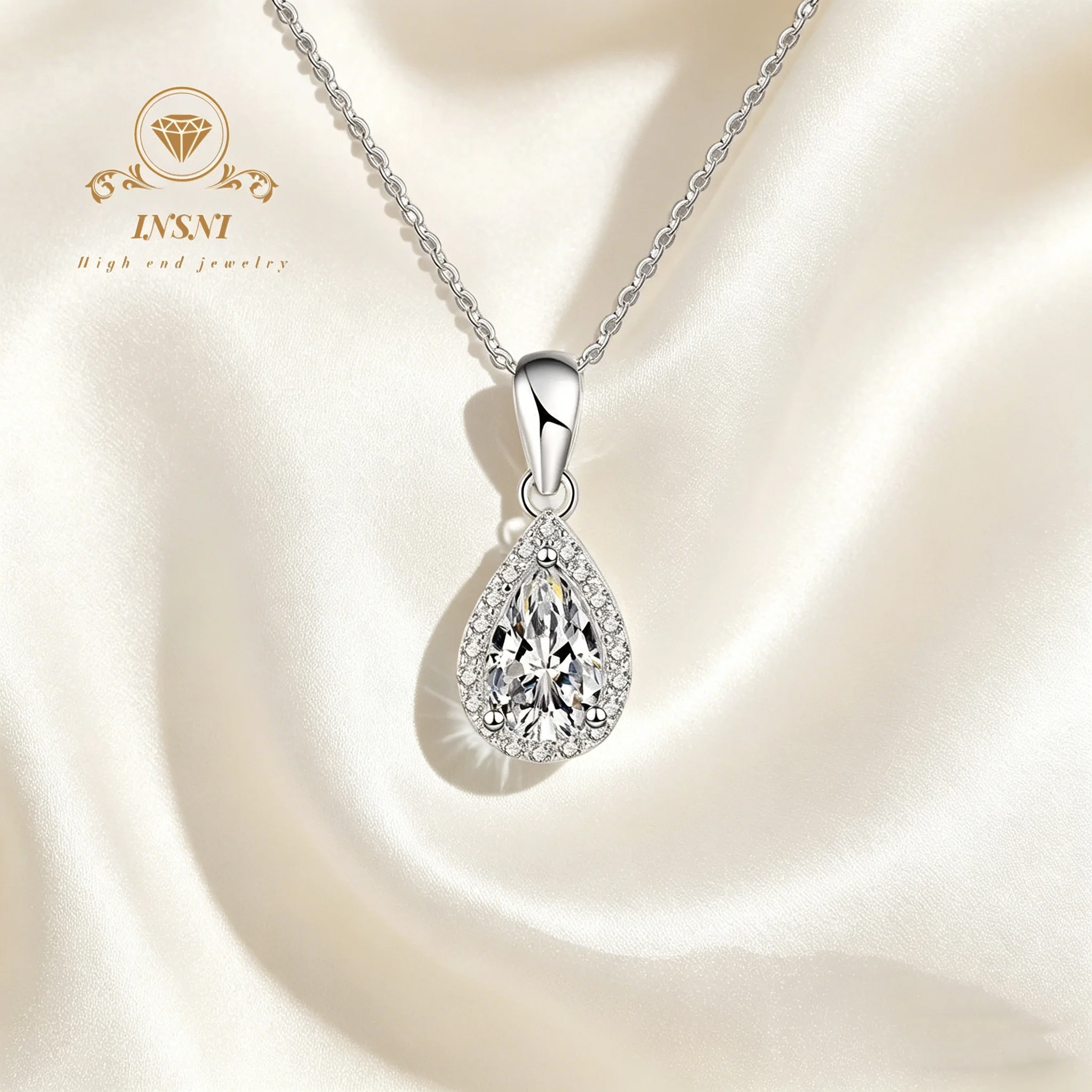 

Sparkling Pear Cut Moissanite Pendant 925 Silver Hypoallergenic for Sensitive Skin Affordable Light Luxury Jewelry Necklace Gift