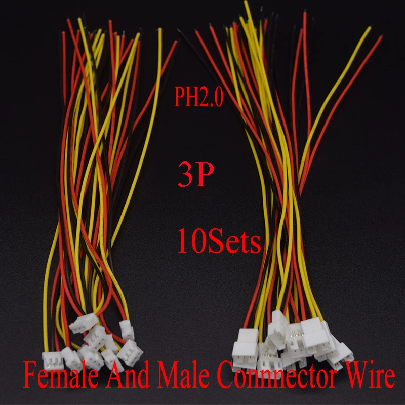 Conjuntos 10 PH2.0 3Pin Pitch 2.0 MILÍMETROS Feminino Plugue Macho Conector Com Fio de 200 MILÍMETRO 26AWG