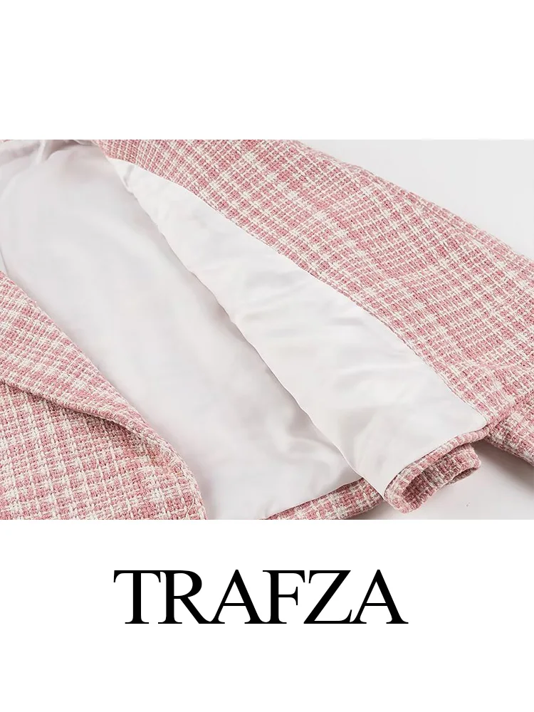 Trafza feminino outono moda turn-down colarinho manga longa botão decoração pequeno estilo perfumado blazer casaco feminino jaqueta xadrez