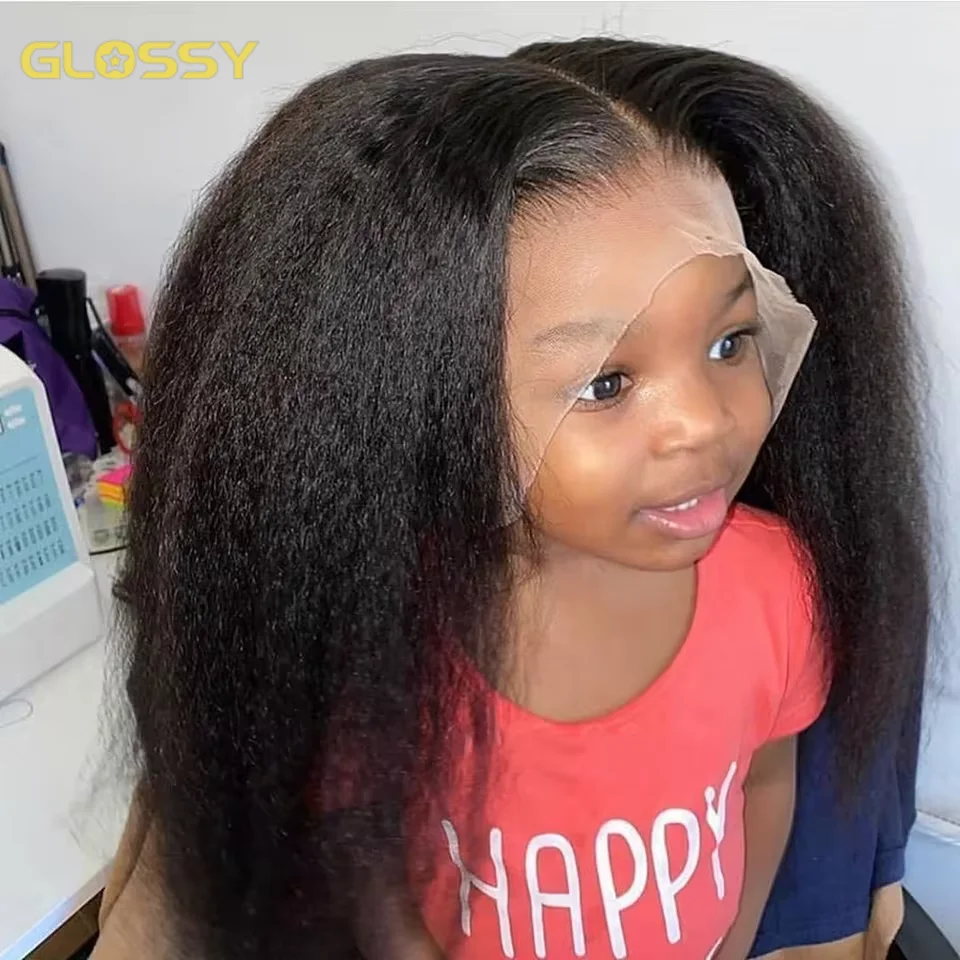 13x6 Kinky Straight Lace Front Human Hair Wig With Kinky Edges Baby Hair Glueless Yaki Straight HD Lace Frontal Wigs For Women