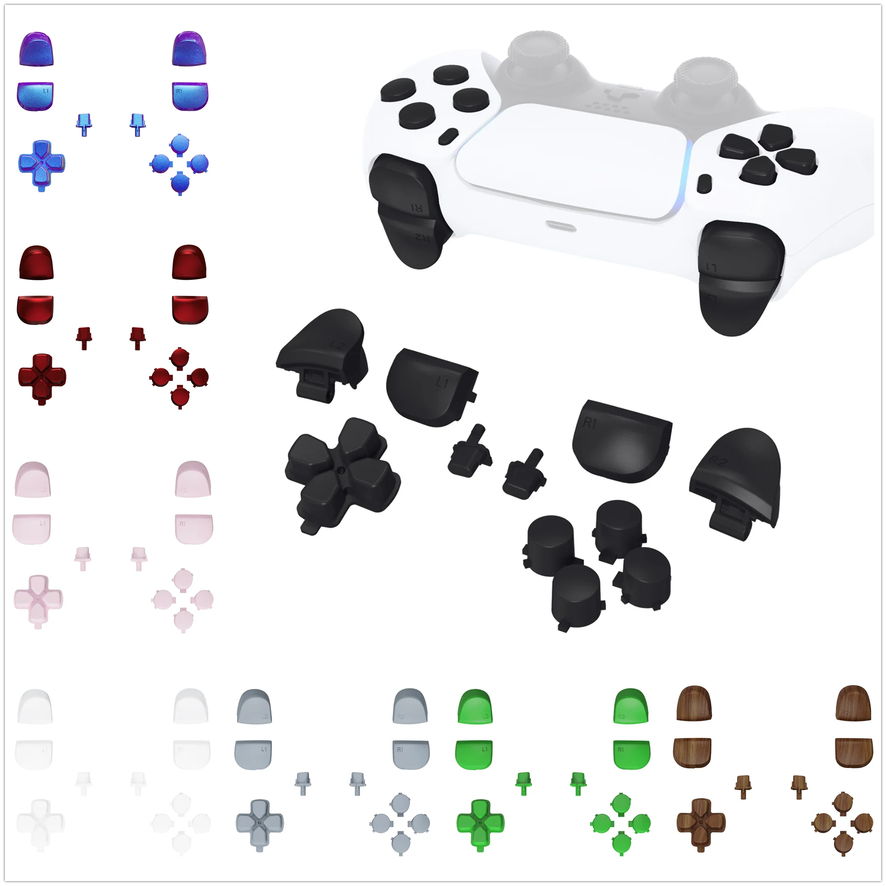 eXtremeRate D-pad R1 L1 R2 L2 Wyzwalacze Opcje udostępniania Przyciski czołowe, pełny zestaw przycisków kompatybilnych z kontrolerem ps5 BDM-010 i 020