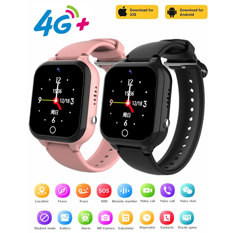 Kids Smart Watch 4G Video Call Phone Watch SOS LBS Position Tracker Baby Camera Monitor Waterproof Boys Girls Child Smartwatch