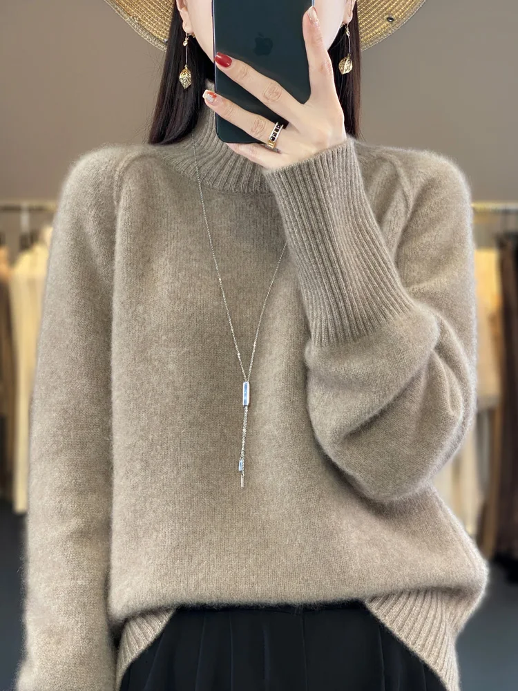 100% Merino Wool Autumn Winter Thickened Women Sweater Long Sleeve Turtleneck Pullover Soft Warm Wool Casual Knitwear Female Top