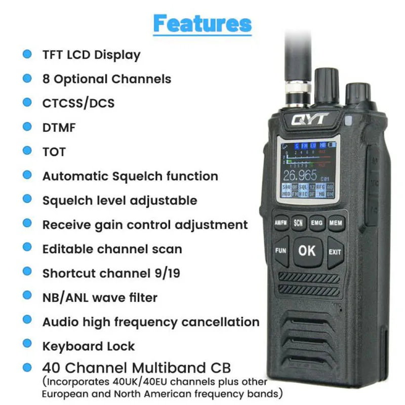 2024 QYT CB-58 CB Radio FM AM Mode Citizen Band Radio 4W 27MHz 26.965-27.405MHz Portable Walkie Talkie for Outdoor Transport Car