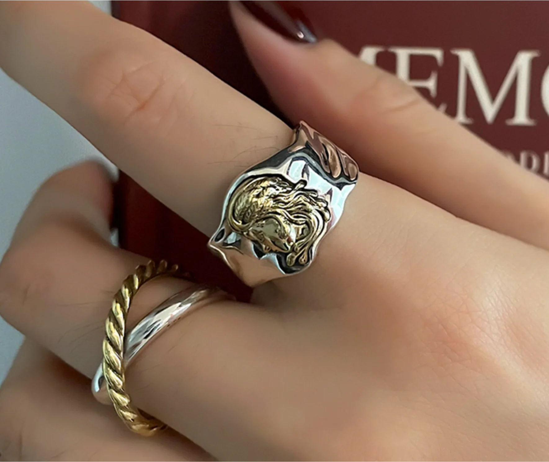 

2023 new Simple Indian head brass S925 silver opening adjustable rings for women and men fashion jewelry