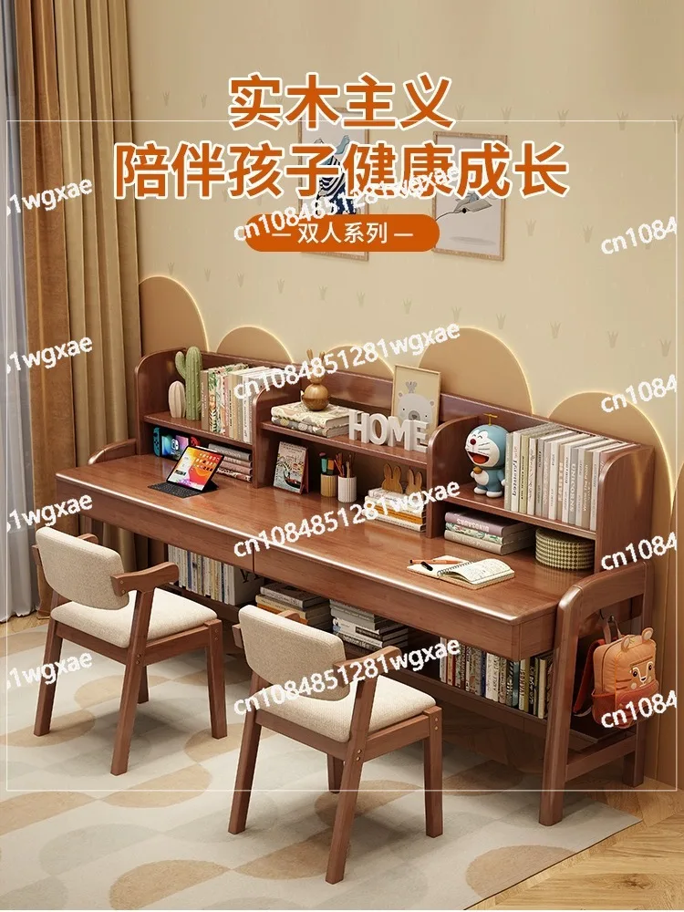 

Children's Desk Household Simple Double Student Study Table and Chair Combination Bookshelf Integrated Lifting Writing Table