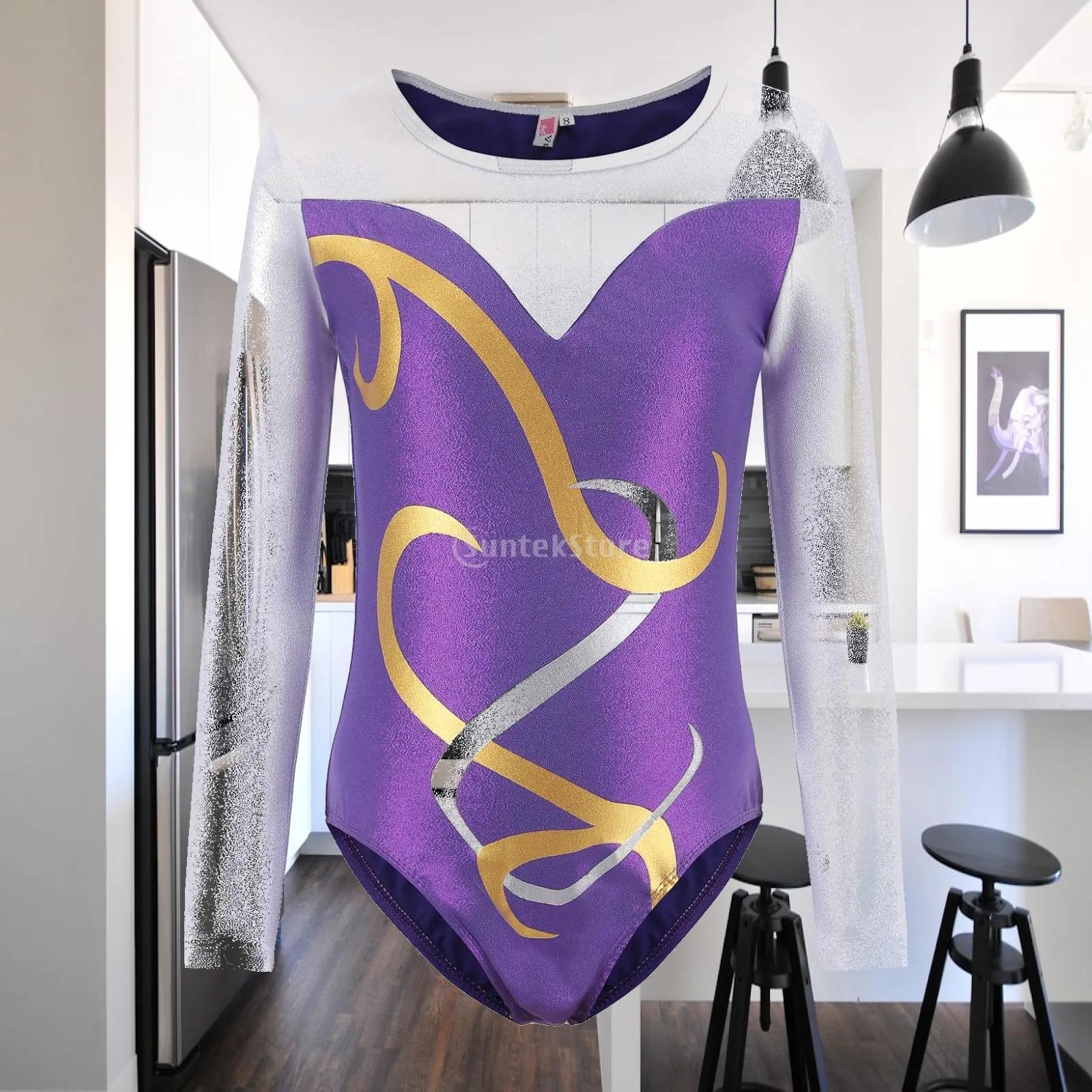 Girls Gymnastics Leotards Long Sleeve Sparkly Dance Bodysuit for Kids Activewear Ballet Outfit with Shiny Print