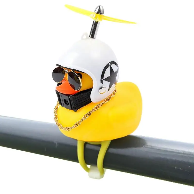 Dashboard Duck Cartoon Rubber Duck Car Ornament Wearing Propeller Helmets Outdoor Cycling Accessories Squeeze Duck Bikes Horn