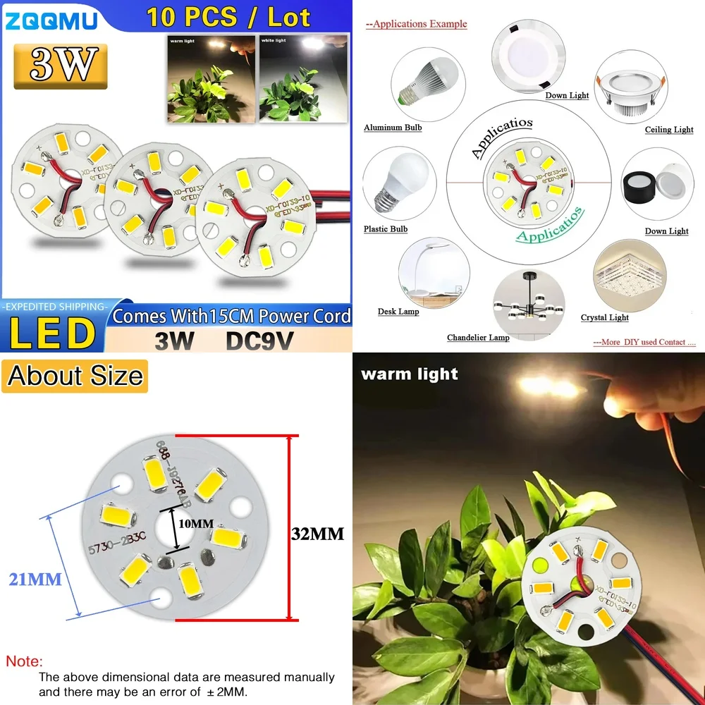 10pcs 3W 9 11V Warm White LED Light Board 32MM SMD 5730 High Brightness Circular Lamp DIY Bulb Replacement Upgrade Lighting