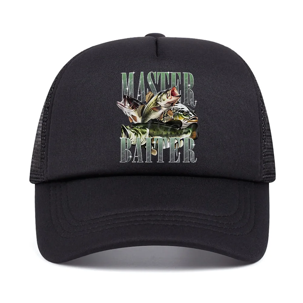 Master Baiter Bass Fishing Fisher Funny Meme Graphic baseball cap men women casual Vintage Summer Pop sun hat mesh sports hats