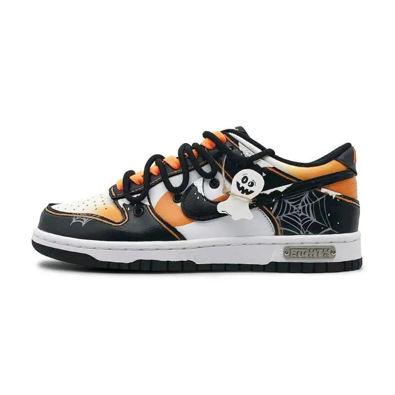 

[Custom Ghost Club]Nike Dunk Противоскользящие и износостойкие легкие низкие туфли для скейтборда GS Черный Оранжевый