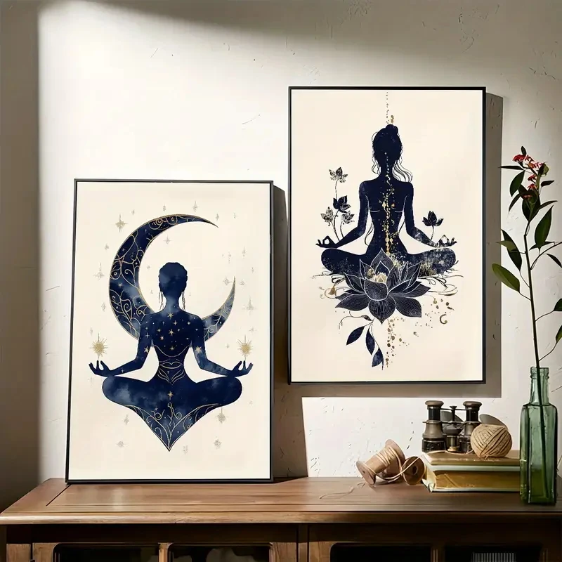 

2pcs/set Canvas Wall Art Yoga Lotus Moon Printed Posters, Zen Modern Bohemian Style Living Room Bedroom Home Decoration Gifts