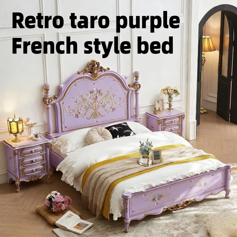 

Двуспальная кровать 180x200 см с деревянным изголовьем в ретро-стиле, размер King Size, для 2 человек, американская кровать Queen Size, современная мебель для спальни с органайзером