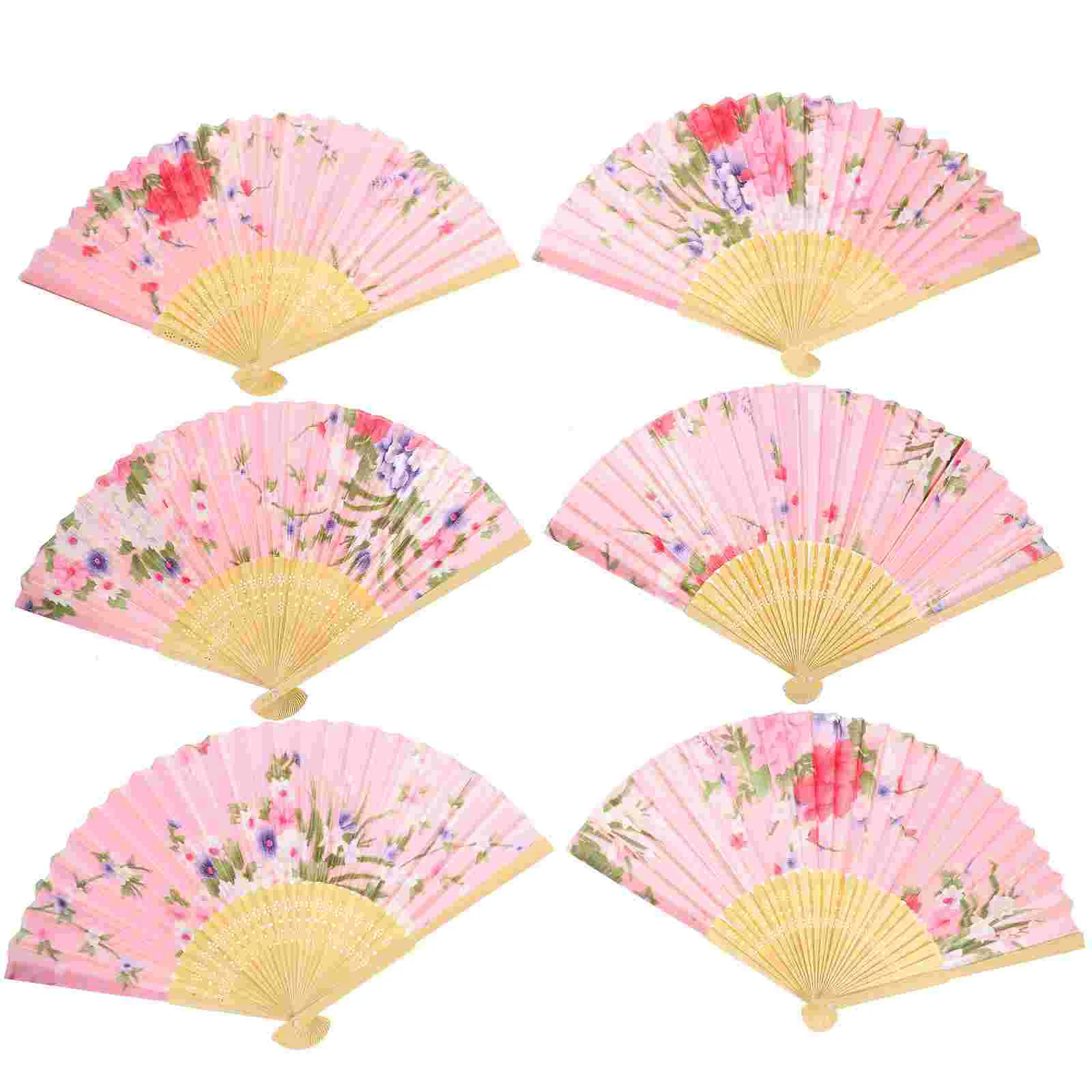 Bridal Hand Fan Fans Handheld Silk Decorative Wooden Pink Vintage Miss Japanese