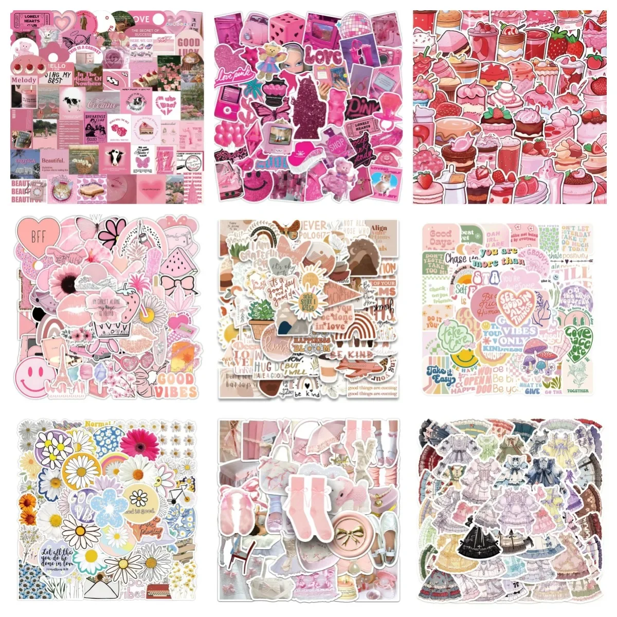 10/30/50PCS Girl Lolita Trendy INS Pink Flowers Skateboard Graffiti mouse pad DIY  Waterproof  Guitar  Reward Sticker Wholesale