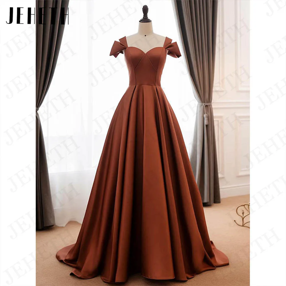 JEHETH Simple Satin A Line Evening Dress Formal Burnt Orange Sweetheart Neck Prom Party Gown Vestidos De Noche Graduation Long