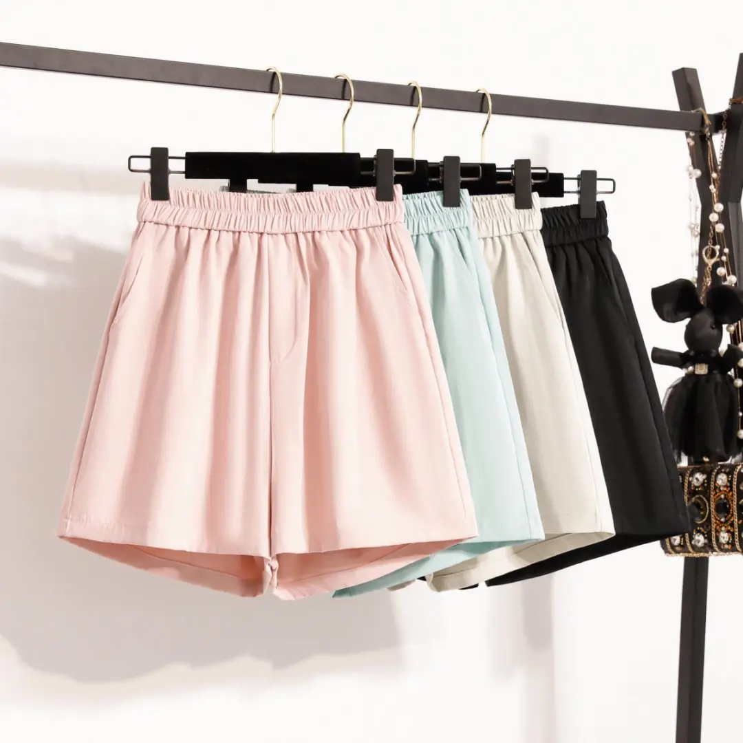 

Botvotee Summer Wide Leg Shorts for Women Elastic Band High Waisted Causal Shorts Female Black Beige Blue Pink Pants