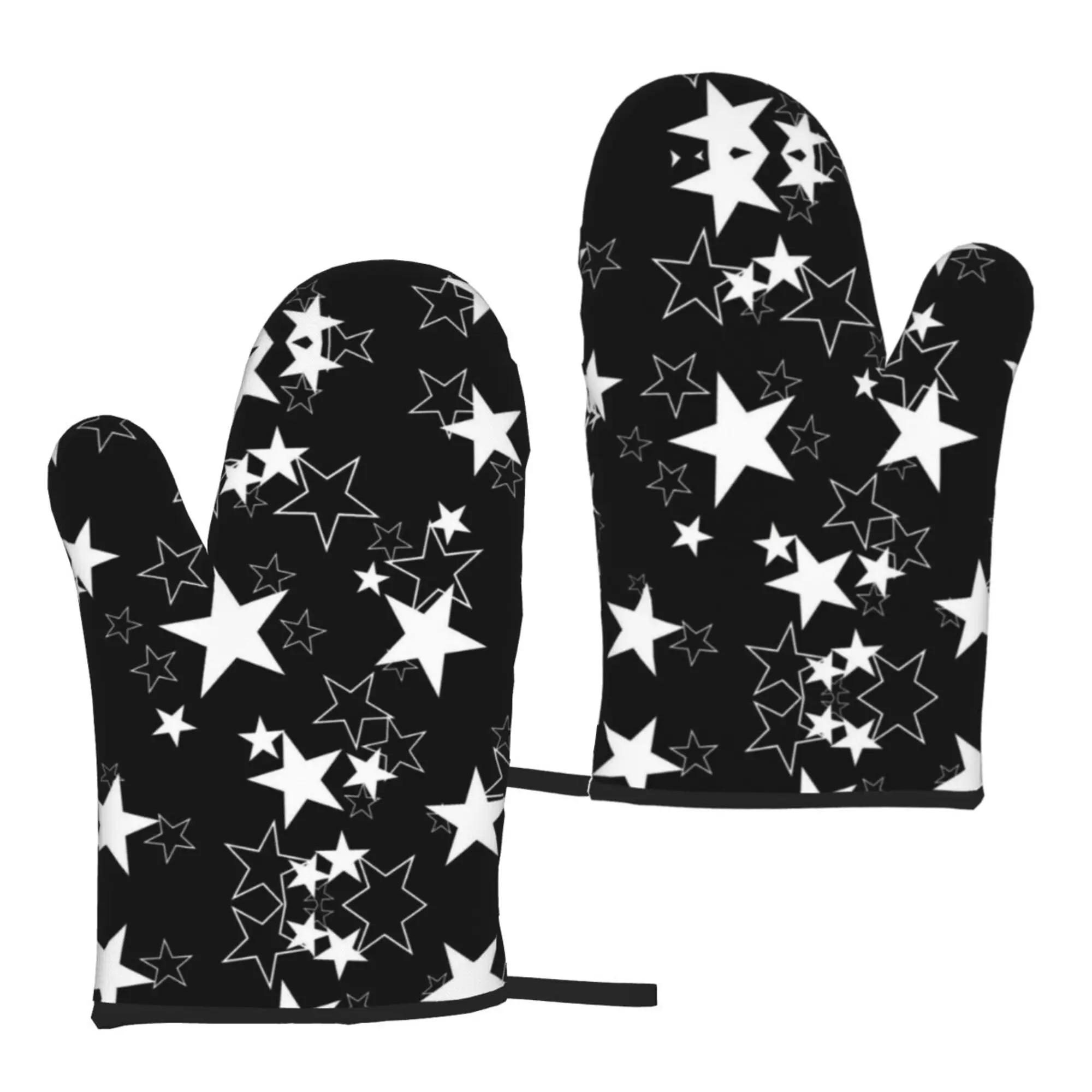 

Cool Stars Black Oven Mitts Set of 2 Heat Resistant Gloves Kitchen Oven Gloves Heat Resistant for Cooking Grilling Print