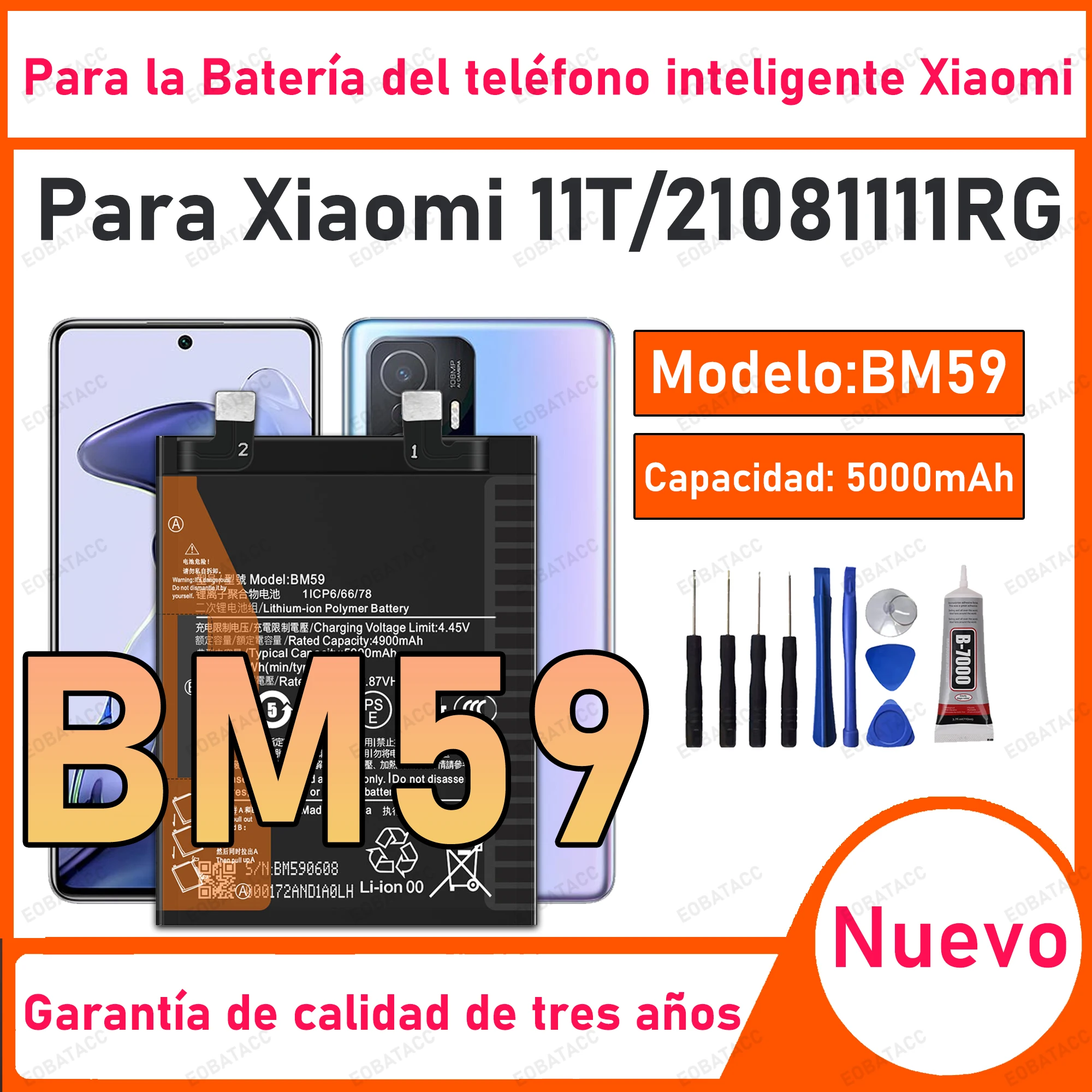

100% New High Quality BM59 Battery For XIAOMI 11T/21081111RG Phone Replacement Bateria+Free Tools