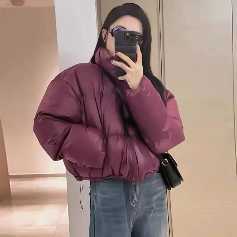 

Модные женские короткие парки 2025 года, зимняя корейская версия, толстая модная свободная повседневная однотонная куртка с воротником-стойкой
