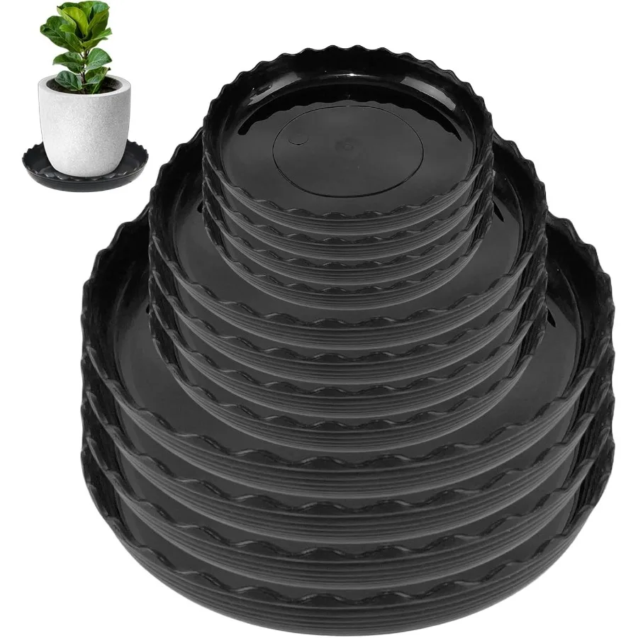 

12 Packs Wave Plant Saucer Plastic Flower Pot Drip Trays Durable Heavy Duty Black Plant Tray for Indoor and Out Door Plant 6 8