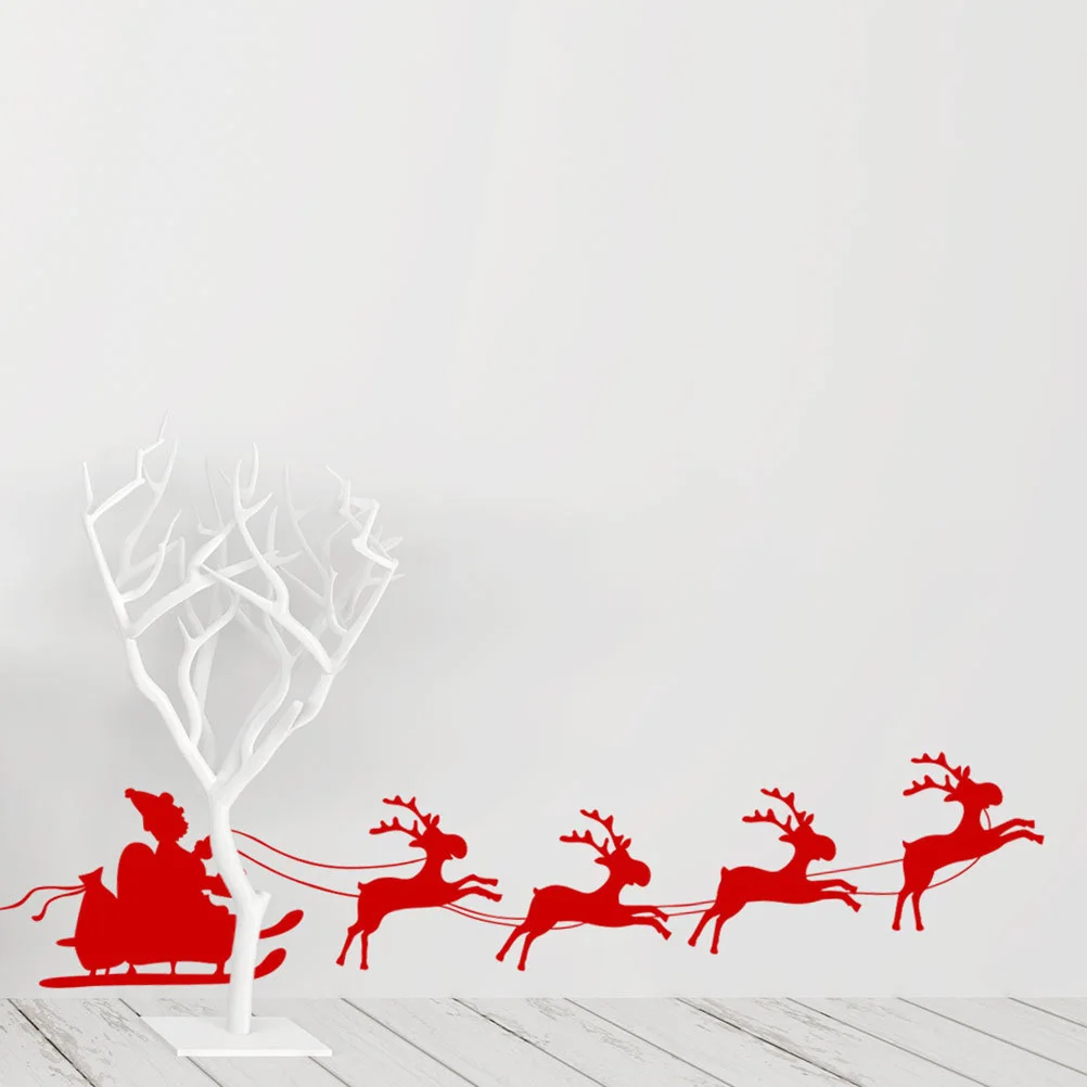 Four Reindeers Santa Claus Christmas Wall Decals Removable Stickers for Living Room Bedroom Shop Window PVC Merry Christmas