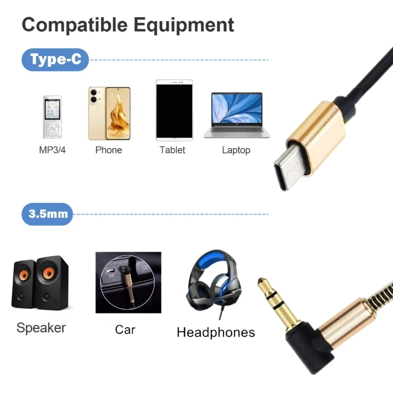 Spring Coiled Type C To 3.5mm Headphone Cable 90 Degree Male Sound Cord Angled Sound Extension Cord for USB C Smartphone