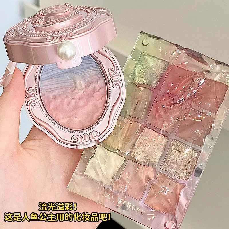 Colorrose تموج الماء 12 ألوان ظلال العيون Pallete جديد أزرق أرجواني جاف روز الترتر ماتي بريق عيون ماكياج #1