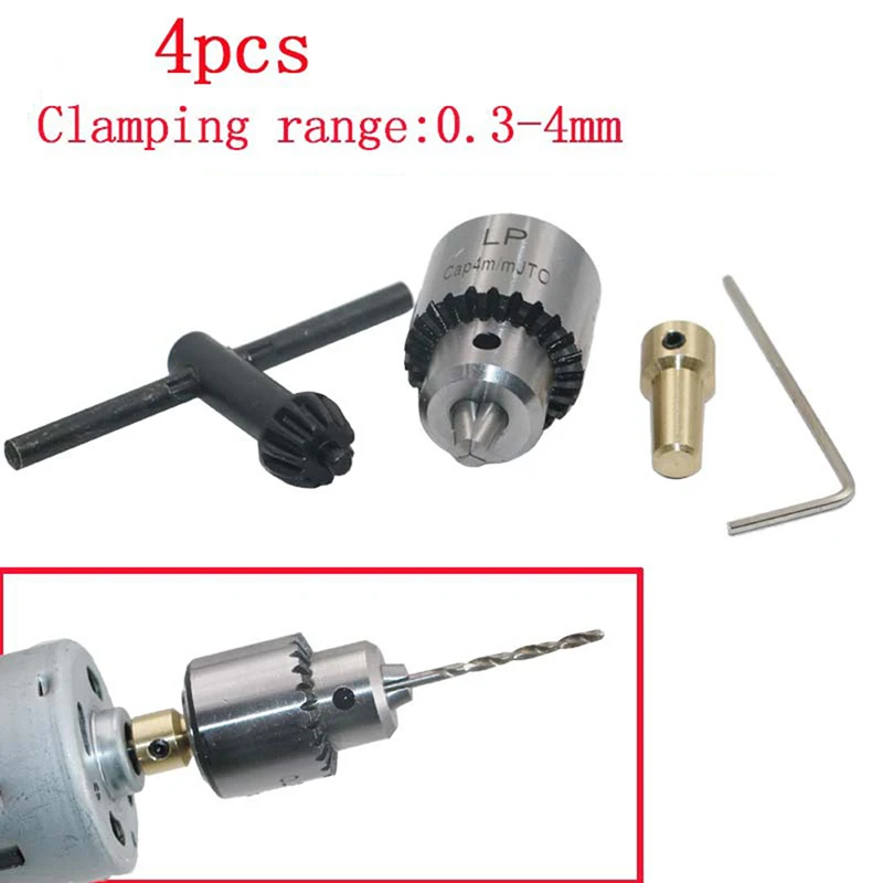 1 Set Micro Motor Drill Chucks Clamping 0.3-4mm Taper Mounted Drill Chuck With Chuck Key 3.175mm Brass Mini Electric Motor Shaft