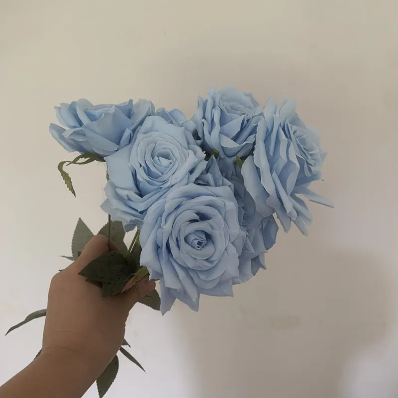 9Heads Roses Bouquet Artificial Flower light pink blue purple Rose Fake Rose Living Room  Decoration Wedding