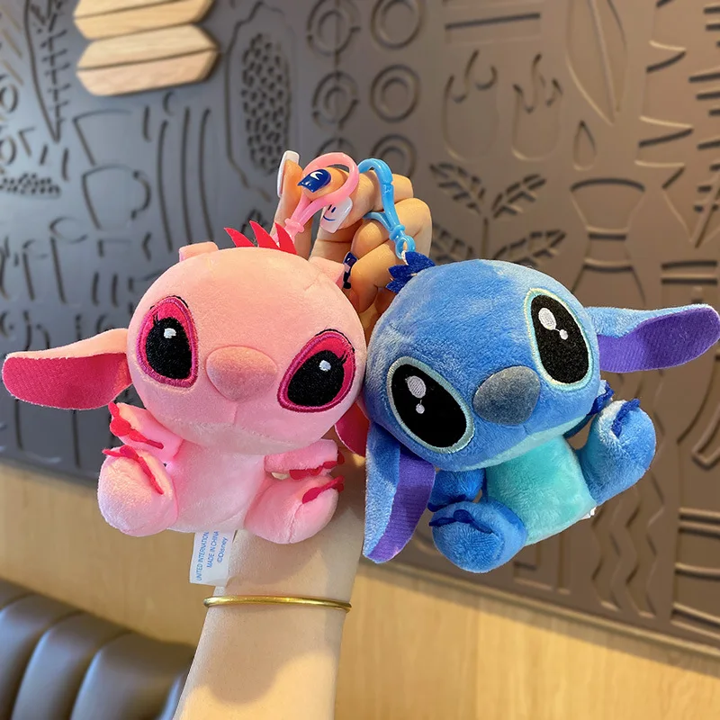 12cm Disney Lilo and Stitch White or Blue Belly Scrump Peluche Soft Cartoon Toys Dolls Hook or Sucker Keychain