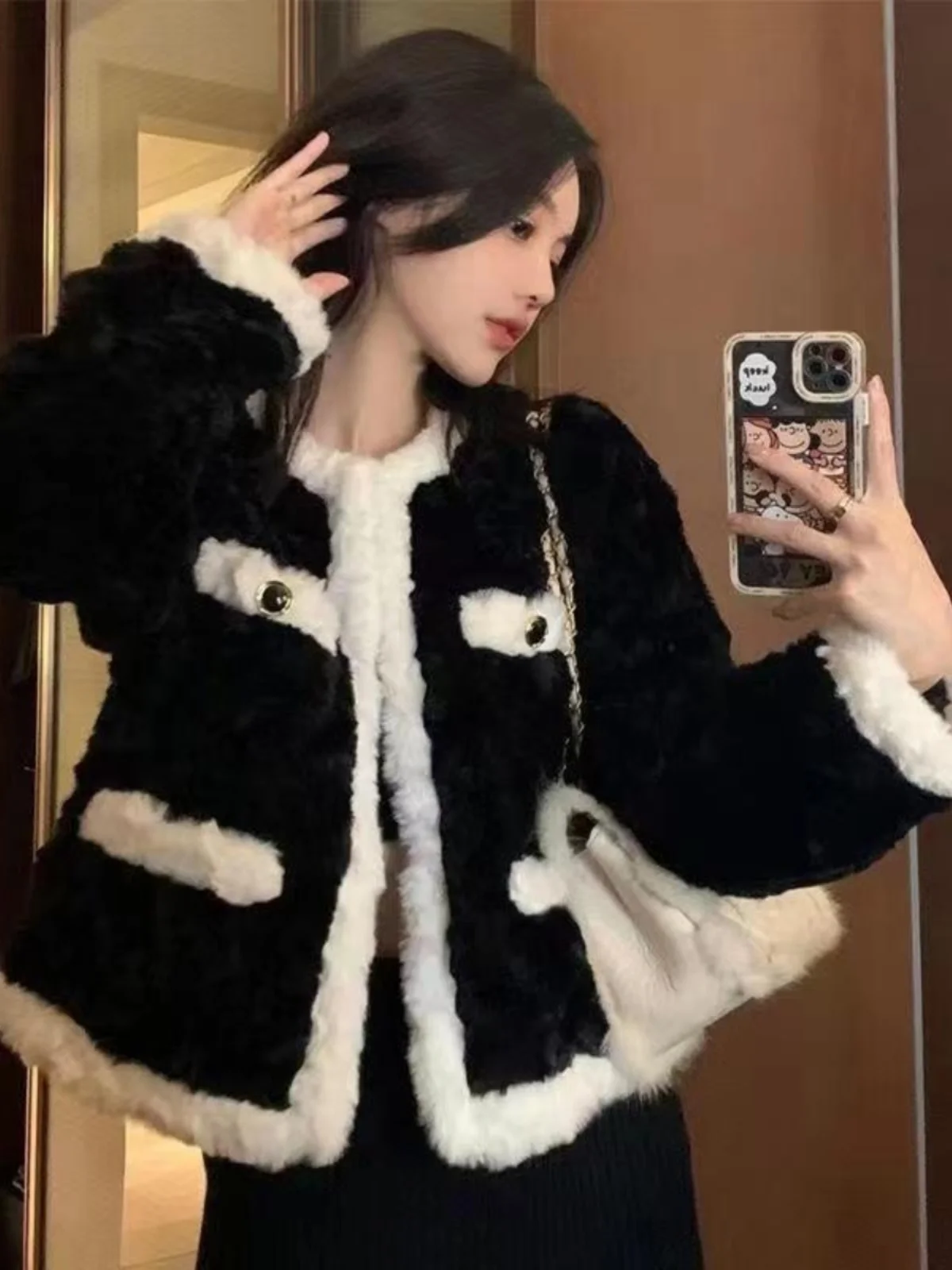 Abrigo de piel de cordero recortado para mujer, prendas de vestir exteriores de otoño e invierno, abrigo suave Sle ort coreano Sle suave para mujer de talla pequeña