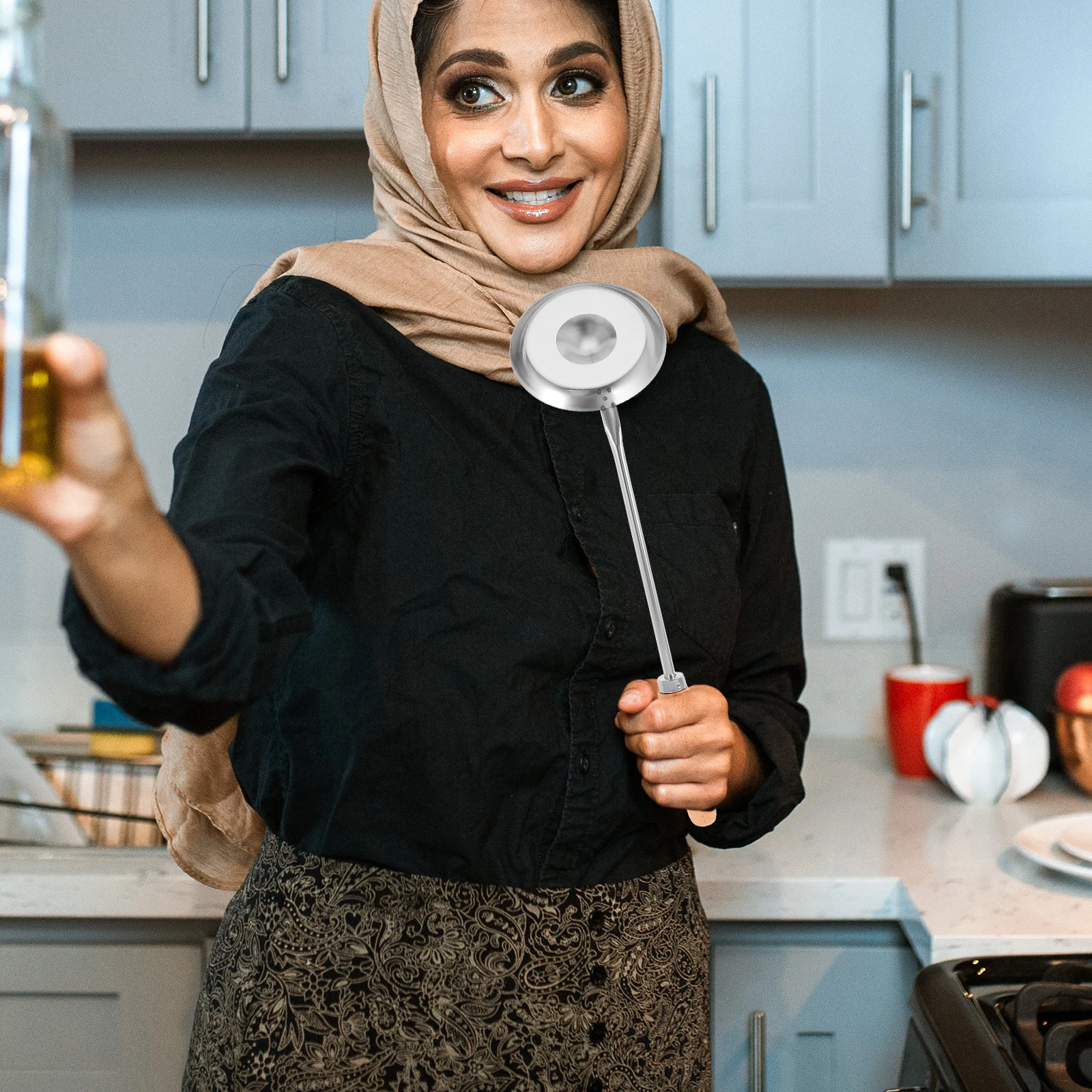 

Non-Stick Frying Spoon with Premium Wood Handle Stainless Steel Concave-Convex Kitchen Gadget for Easy Snack Cooking