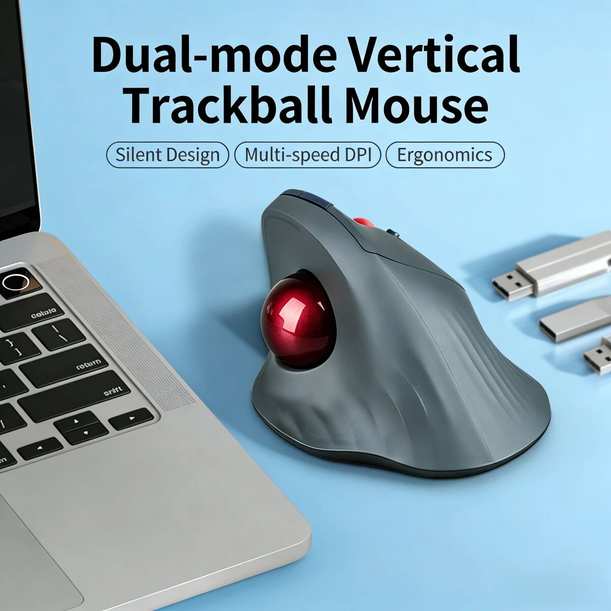 

Bluetooth Wireless Dual-Mode Trackball Mouse Vertical Rollerball Rechargeable Ergonomic Silent Mice For Laptop Computer Office
