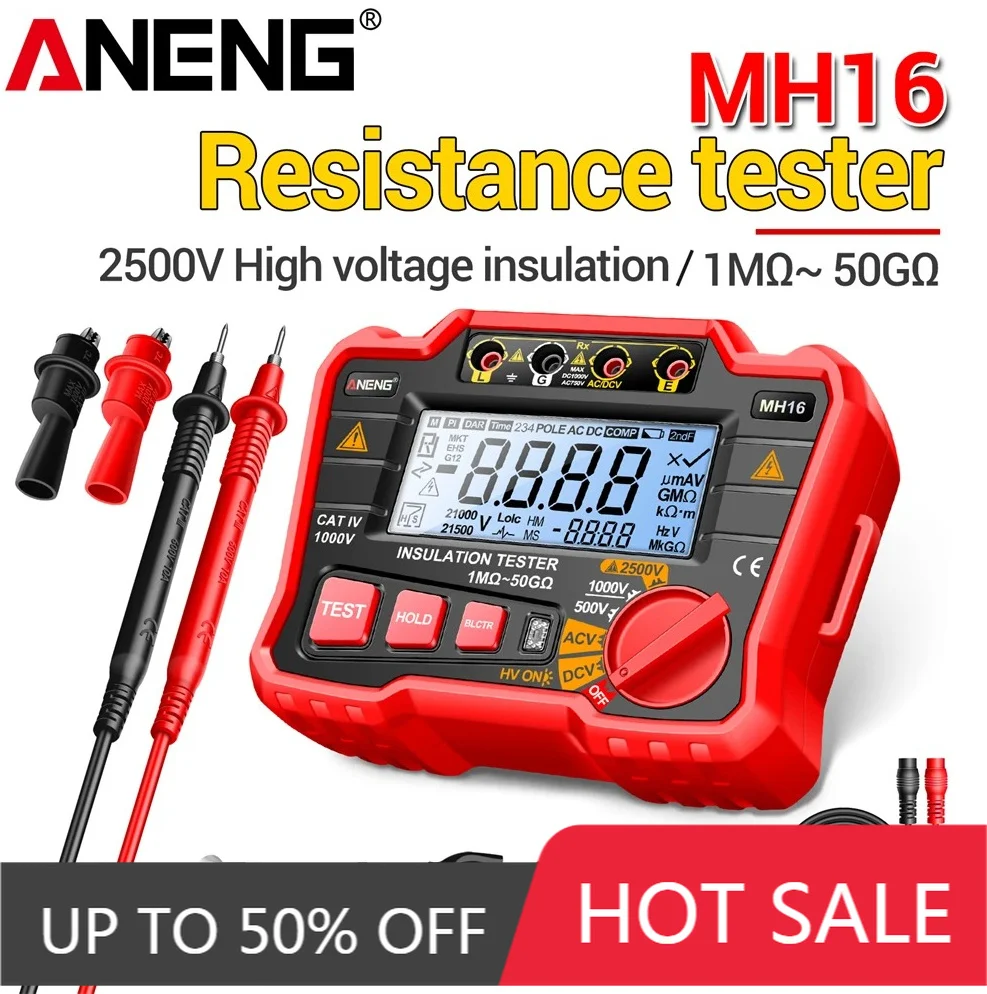 

Insulation Resistance Tester ANENG MH16 2500V High Voltage Multi-functional Digital Display AC/DC Voltage With Alligator Clips