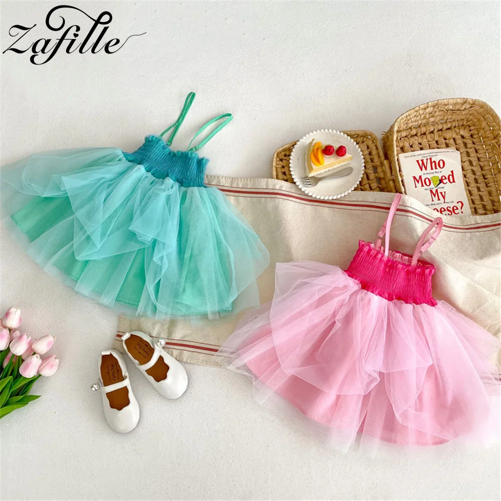 

ZAFILLE Girls Sling Dress Birthday Party Baby Costume Summer Kids Girls Clothing Tutu Skirt For Babies Sweet Children's Outfits