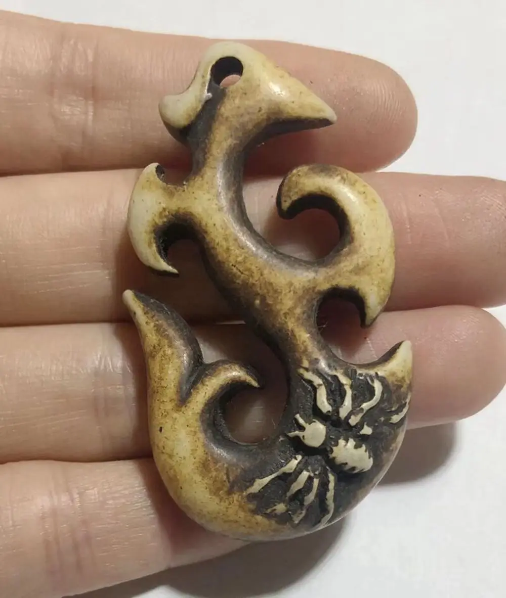 12 pcs Hawaiian Surfer New Keychain Handmade Carved Yak Bone Fishhook Choker Unisex
