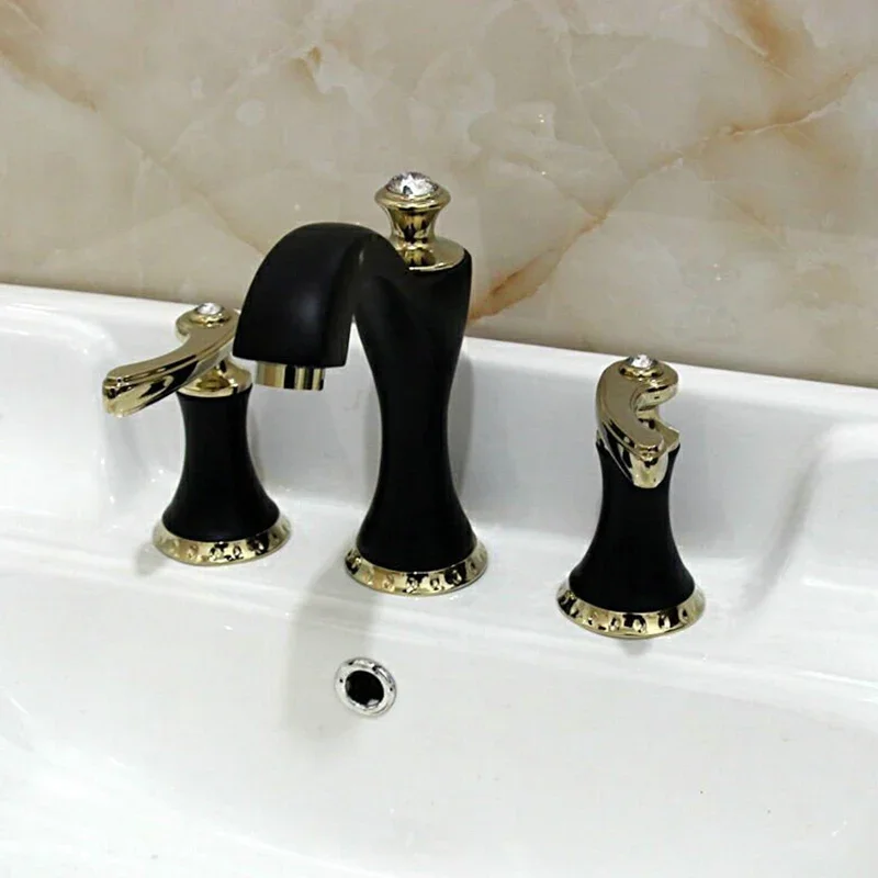 

Vidric bathrooms Ceramics Brass Faucet Double Knobs 3 Hole Deck Mounted Sink Faucet Hot Cold Mixer Tap 3PCS/set