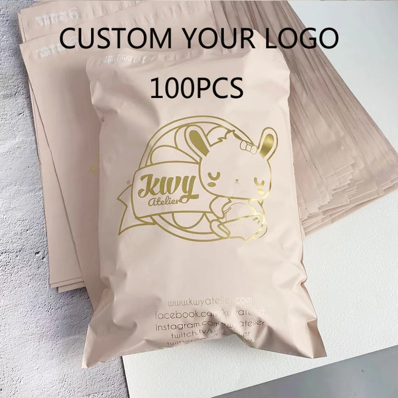 custom logo 100 200 300 400 500 PCS light Brown Poly mail envelop bag Shipping Courier Postal Bag Small Medium Big Nude