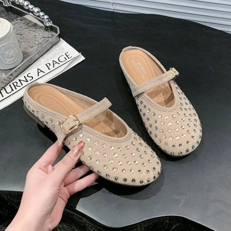 

Женские полутапочки Baotou, весенние туфли с круглой головкой и пряжкой, тапочки на плоской подошве