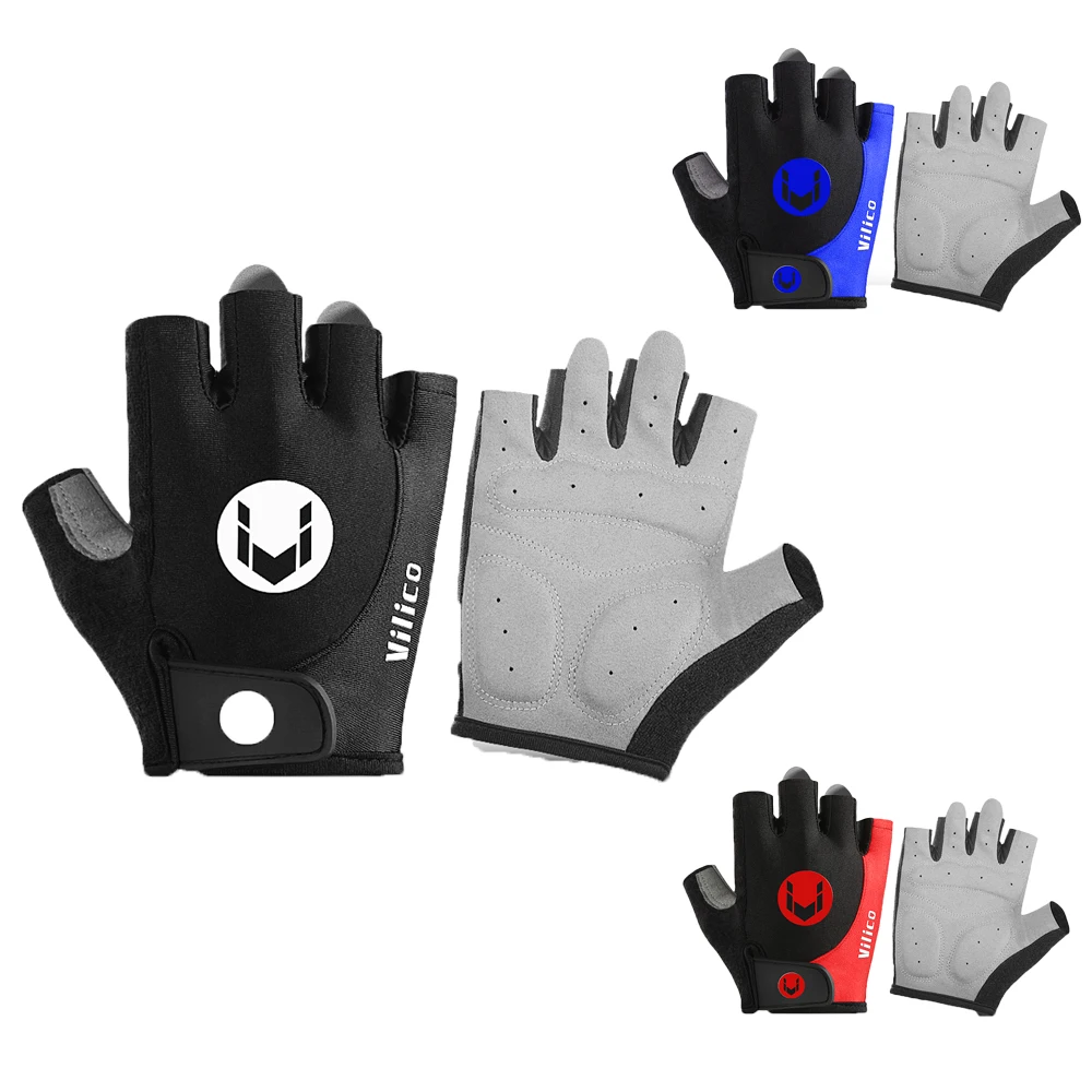 VILICO Halbfinger-Fahrradhandschuhe, atmungsaktiv, stoßdämpfend, SBR-gepolsterte Fahrradhandschuhe, rutschfest, für MTB, Rennrad, Sport, Workout, Gl